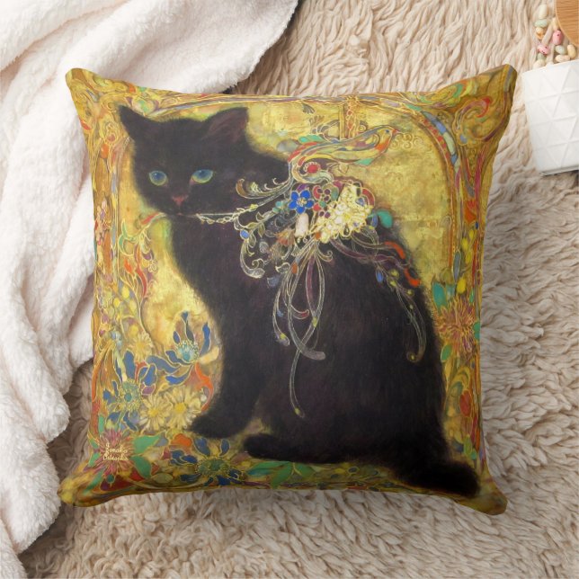 Black cat with mysterious eyes kissen (Decke)