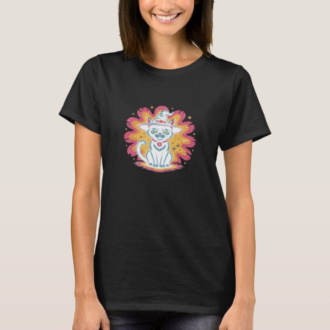 Black Cat with Psychedelic Flower Oversized T-Shir T-Shirt (Vorderseite)