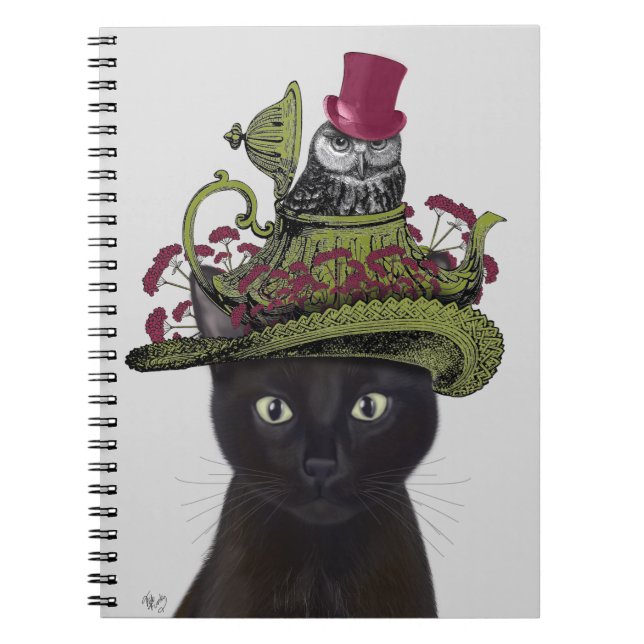 Black Cat with Teapot and Owl Notizblock (Vorderseite)