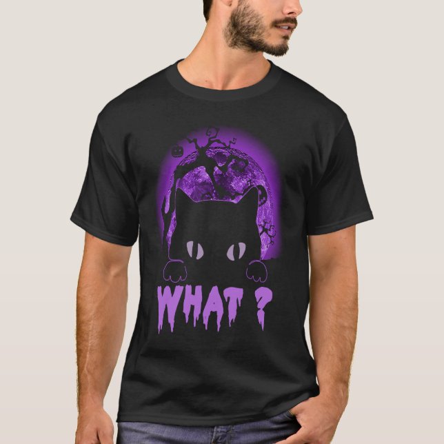 Black Cat With Yellow Eyes  Halloween Cat What Gho T-Shirt (Vorderseite)