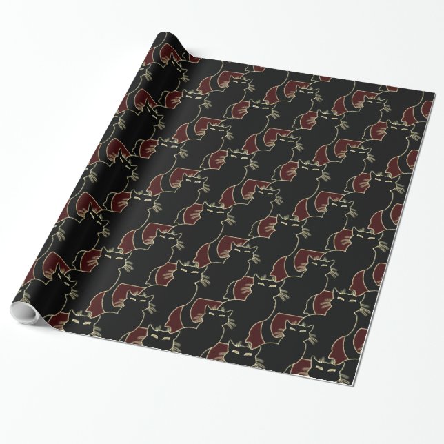Black Cat Wrapping Paper Cat Halloween Paper Geschenkpapier (Ungerollt)