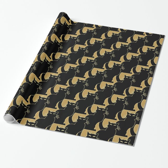 Black Cat Wrapping Paper Weihnachtspapier Geschenkpapier (Ungerollt)
