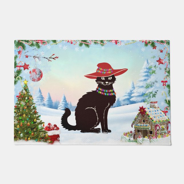 Black Cat X-mas Fußmatte (Vorderseite)