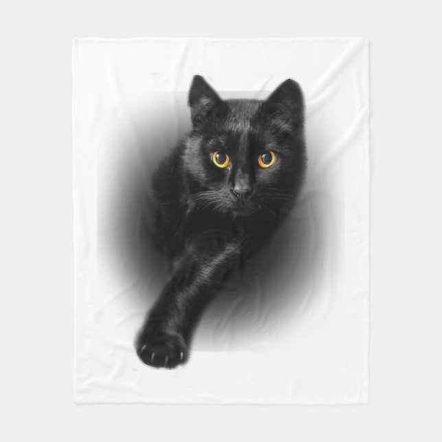 Black Cat Yellow Eyes Fleecedecke (Vorderseite)