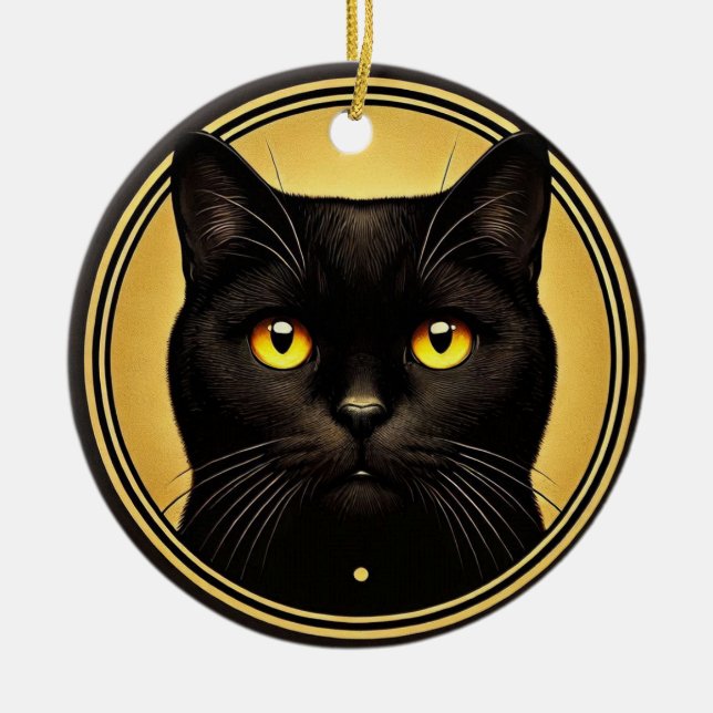 Black Cat Yellow Eyes Ornament (Vorne)