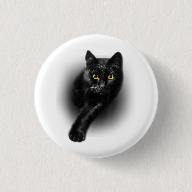 Black Cat Yellow Eyes T - Shirt Cats T-Shirt Button (Vorderseite)
