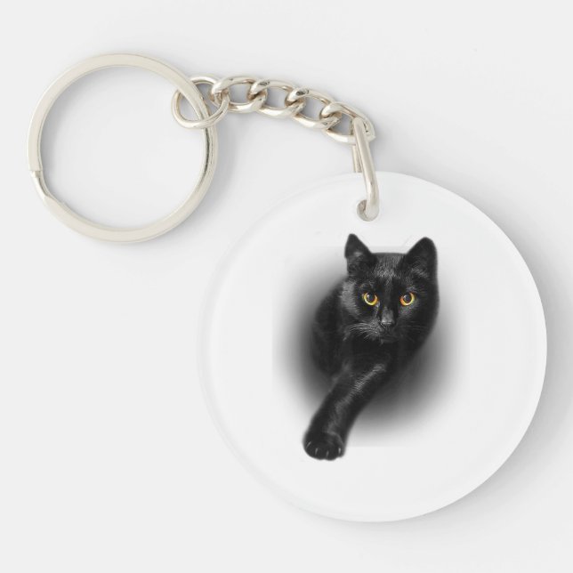 Black Cat Yellow Eyes T - Shirt Cats T-Shirt Schlüsselanhänger (Vorderseite)