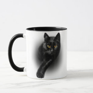 Black Cat Yellow Eyes T - Shirt Cats T-Shirt Tasse