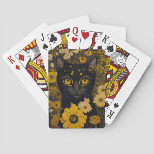 Black Cat Yellow Eyes Vintage Blume #2 Spielkarten
