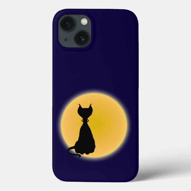 Black Cat & Yellow Moon Halloween Art Case-Mate iPhone Hülle (Rückseite)