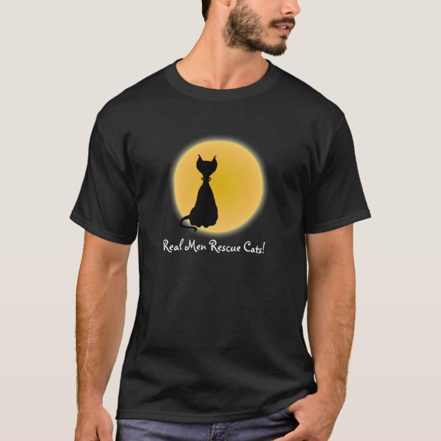 Black Cat & Yellow Moon Halloween Art T-Shirt (Vorderseite)