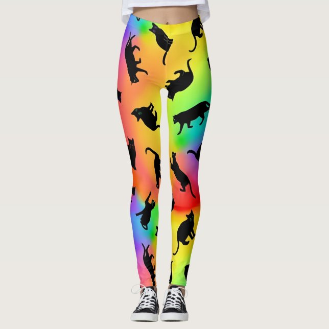 Black Cats and Rainbows Leggings (Vorderseite)