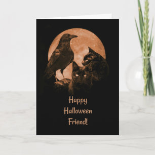 Black Cats and Raven Friend Halloween Karte