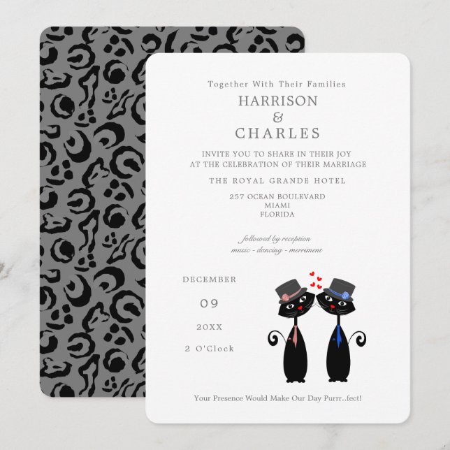 Black Cats Gay Marriage Purr.fect Wedding Einladung (Vorne/Hinten)