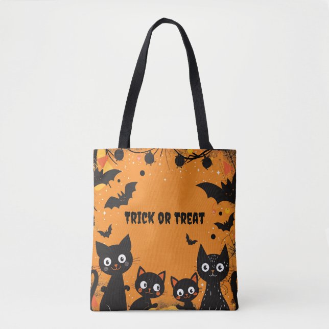 Black Cats Halloween Trick oder Treat Tasche (Vorderseite)