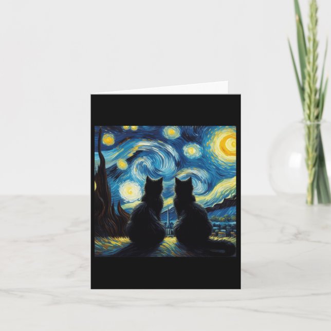 Black Cats Lover Starry Night Van Gogh Cat Mama Ca Karte (Vorderseite)