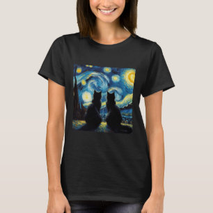 Black Cats Lover Starry Night Van Gogh Cat Mama Ca T-Shirt