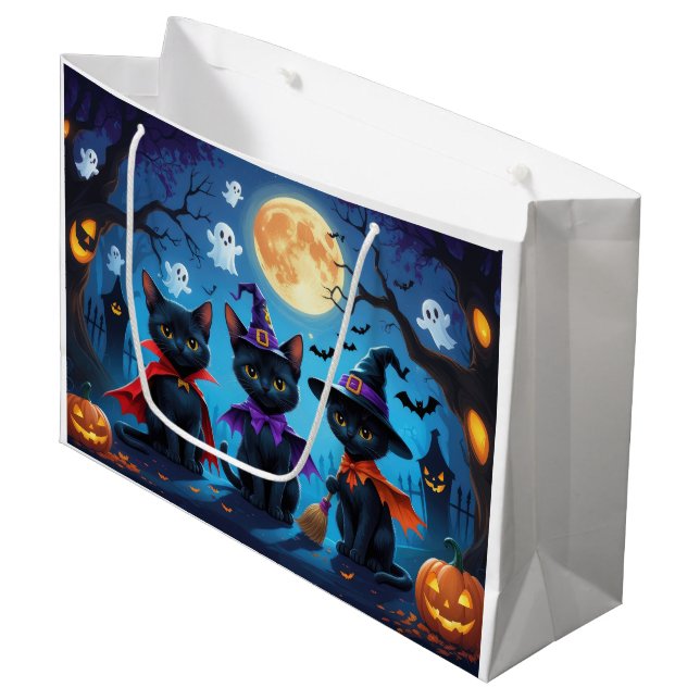Black Cats Pumpkin Halloween Funny Große Geschenktüte (Vorderseite Schrägansicht)