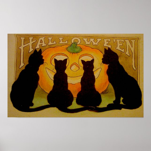 Black Cats Pumpkin Halloween Poster (Vorne)