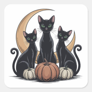 Black Cats Pumpkin Moon Whimsigothic Halloween Quadratischer Aufkleber