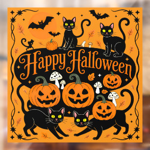 Black Cats Pumpkins und Bats Frohe Halloween Fensteraufkleber