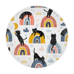 Black Cats Rainbows Fantasy Pattern Schneidebrett