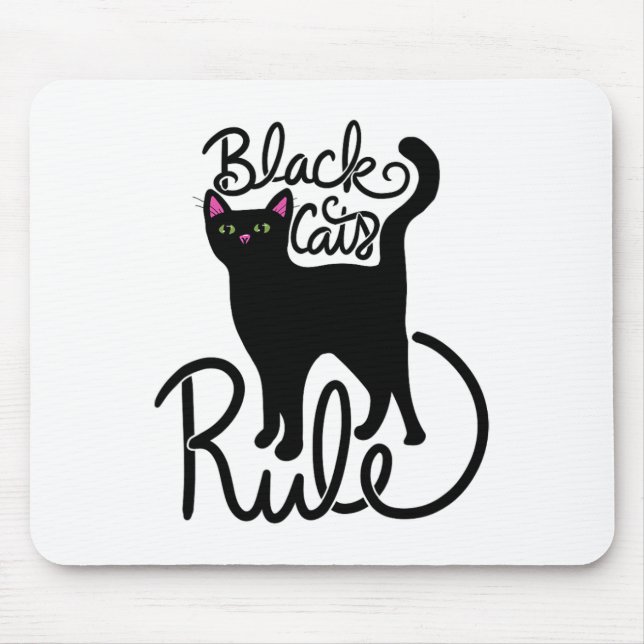 Black Cats Rule Fun Black Cat Mama Niedlich Mousepad (Vorne)