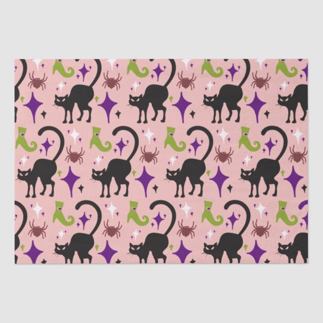 Black Cats Spiders Limon Hexenstiefel Halloween Seidenpapier (Vorderseite)