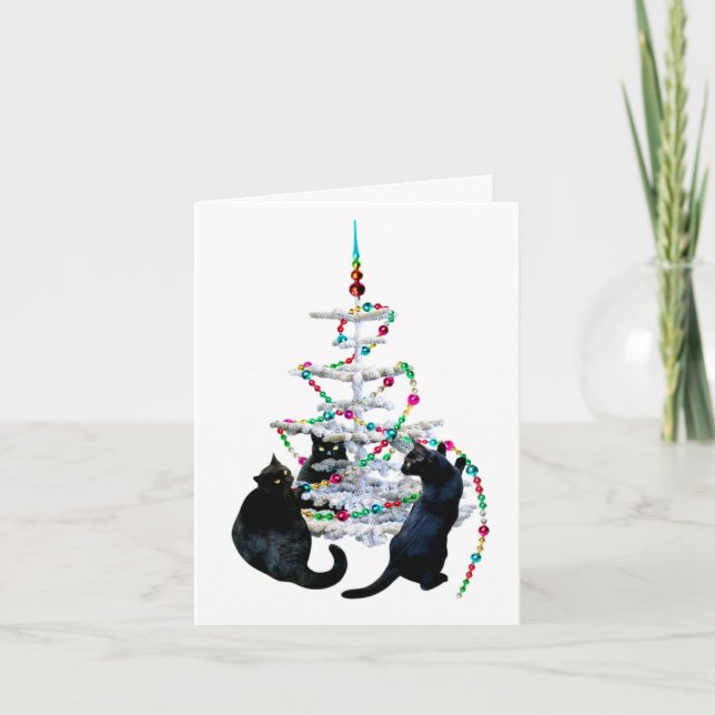 Black Cats Weihnachtsbaumkarte Karte (Vorderseite)