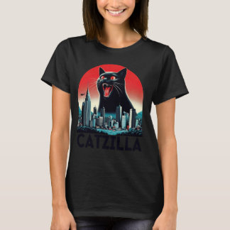 Black Catzilla Japanisch Art Sunset Funny Cat Kitt T-Shirt