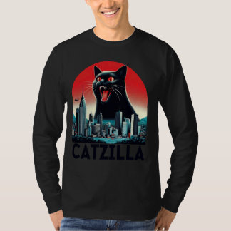 Black Catzilla Japanisch Art Sunset Funny Cat Kitt T-Shirt