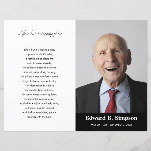 Black Celebration of Life Funeral Program Foto (Vorderseite)