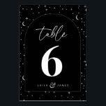 Black Celestial Arched Wedding Tischnummer<br><div class="desc">Ein himmlischer Mond mit Sternen,  schwarzer Hochzeitstisch mit dem gleichen Design auf der Rückseite,  um den Gästen zu helfen,  ihren Tisch zu finden. Passen Sie die Farbe des Sternmusters,  des Hintergrunds,  des Bogenfüllens und des Mondelements an! Sie müssen bei Ihrer Hochzeit für jede Tischnummer einen kaufen.</div>