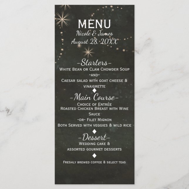 Black Celestial Dark Starry Sky Wirbel Event Menu Menükarte (Vorderseite)
