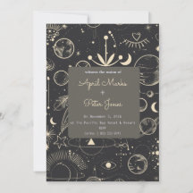 Black Celestial Moon Phases Wedding Einladung