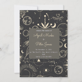 Black Celestial Moon Phases Wedding Einladung