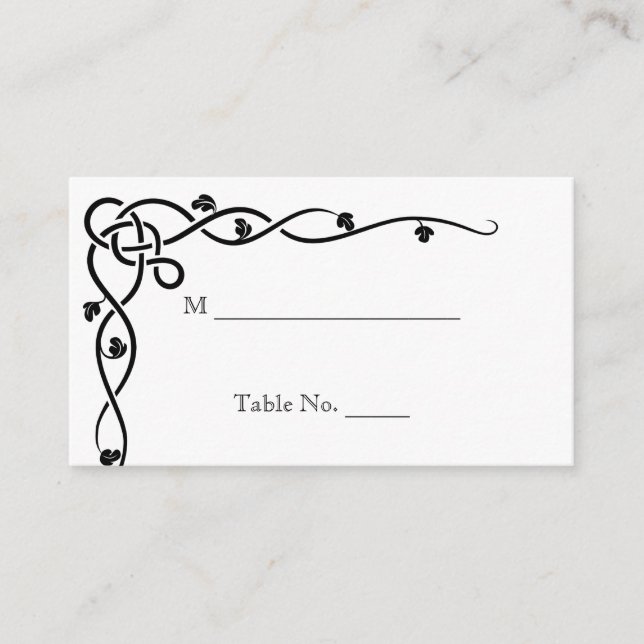 Black Celtic Knot Corner Platzkarten Hochzeit (Vorderseite)