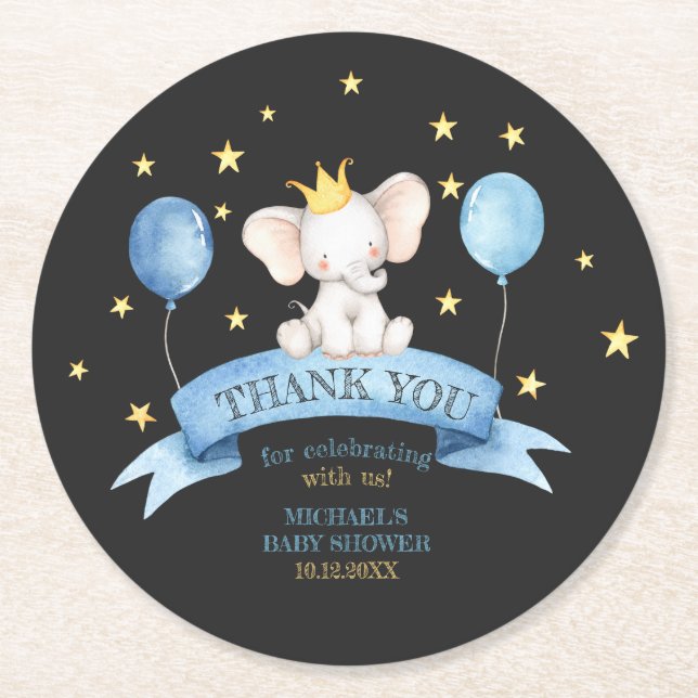 black chalk baby thank you elephant BALLOON Runder Pappuntersetzer (Vorderseite)