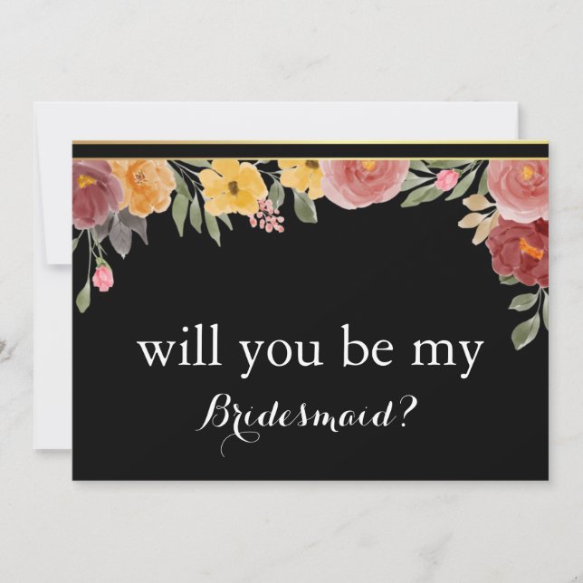 Black Chalk Board Floral Werden Sie meine Bridesma Einladung (Vorderseite)