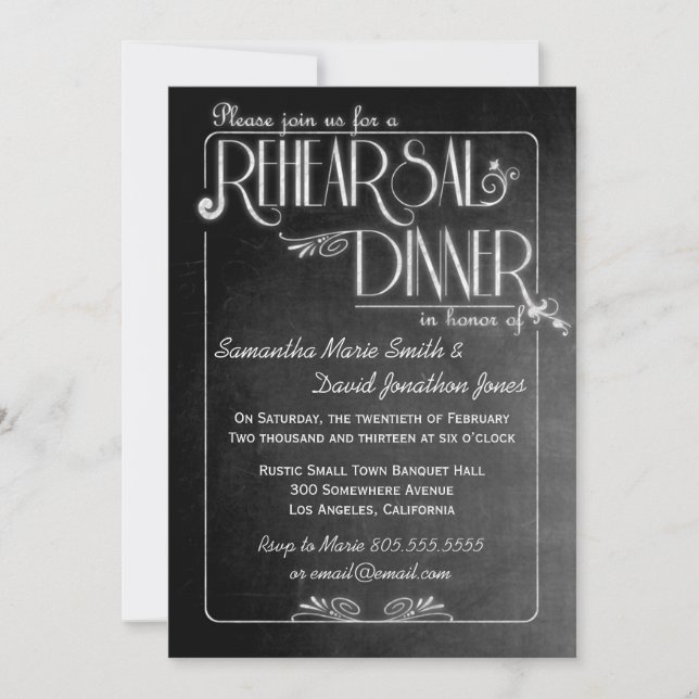 Black Chalkboard Elegante Probe Abendessen Einladung (Vorderseite)