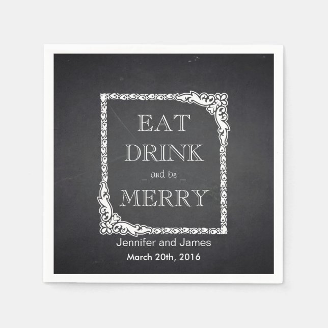 Black Chalkboard essen, trinken & Verheiratet Hoch Serviette (Vorderseite)