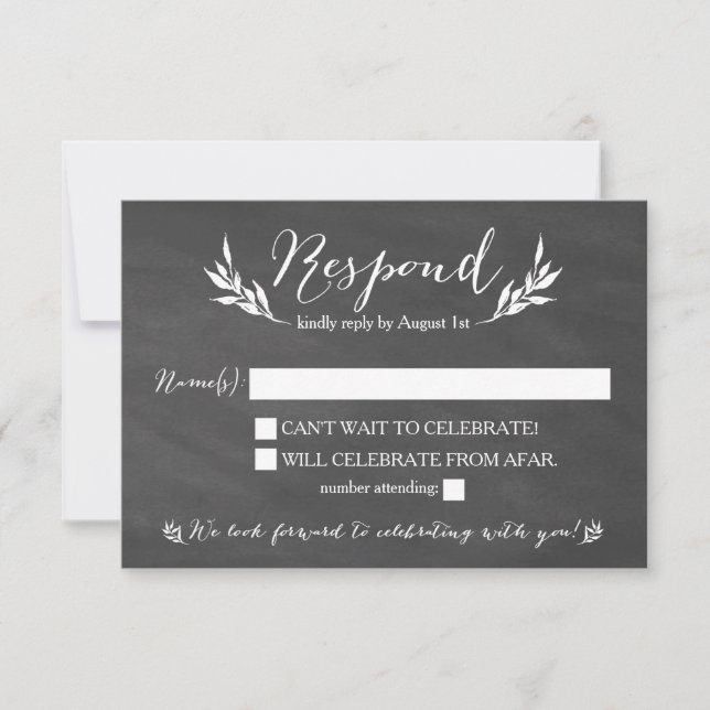 Black Chalkboard Floral Wedding RSVP Card Karte (Vorderseite)