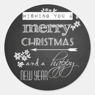 Black Chalkboard Frohe Weihnachten Glück Neues Jah Runder Aufkleber