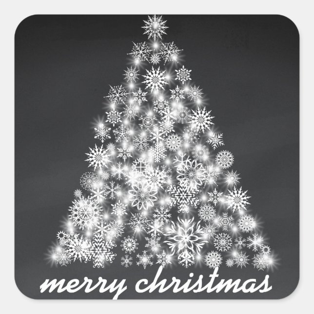 Black Chalkboard Funkelnd Weihnachtsschneeflocke Quadratischer Aufkleber (Vorderseite)