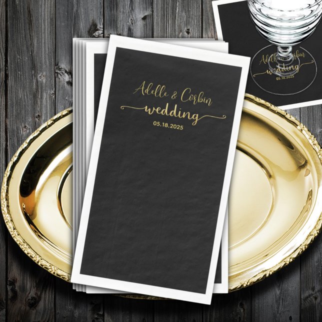 Black Chalkboard & Gold Calligraphy Wedding Serviette (Von Creator hochgeladen)