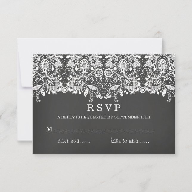 Black Chalkboard & Lace RSVP Card (Vorderseite)