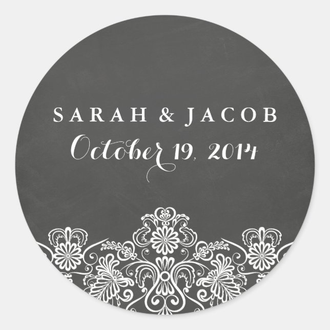 Black Chalkboard & Lace Wedding Sticker (Vorderseite)