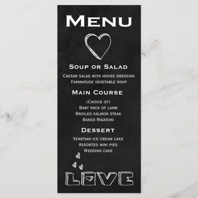 Black Chalkboard Menü Liebe Herz - Hochzeit, Party Menükarte (Vorderseite)
