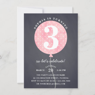 Black Chalkboard Pink Balloon Girl Birthday Einladung