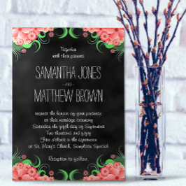 Black Chalkboard Pink Floral Wedding Einladung
